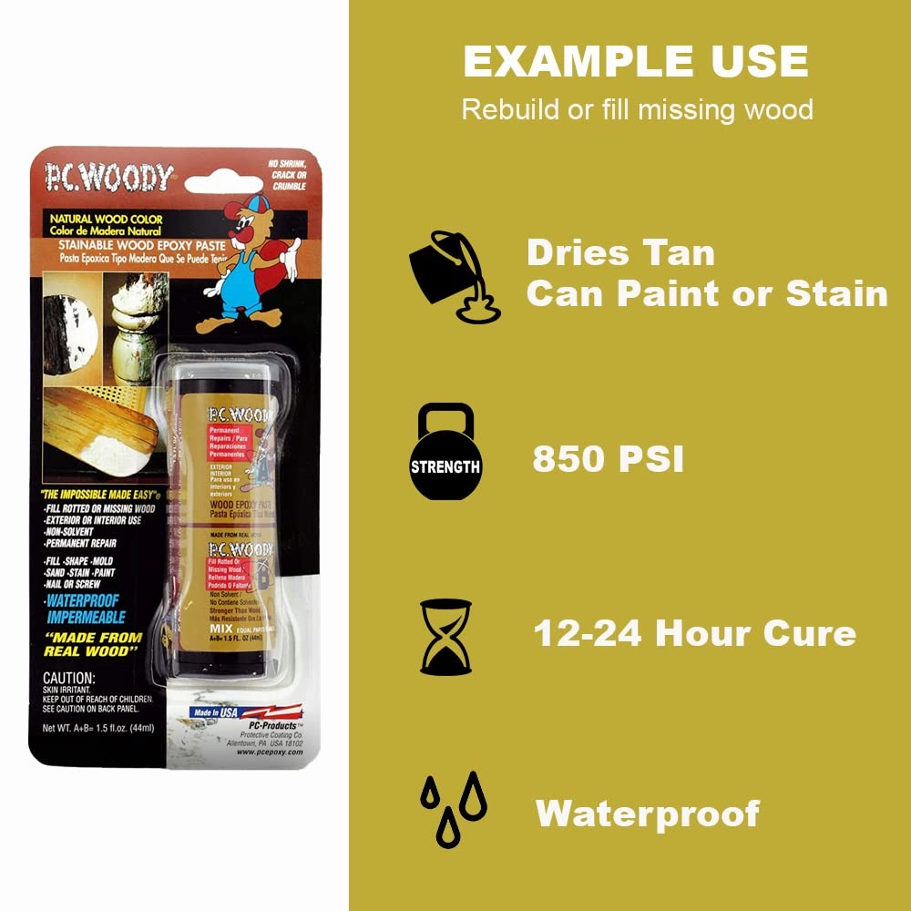 PC-Products PC-Woody Wood Repair Epoxy Paste, Two-Part 12 oz, and PC-Petrifier Wood Hardener 16 oz, Kit