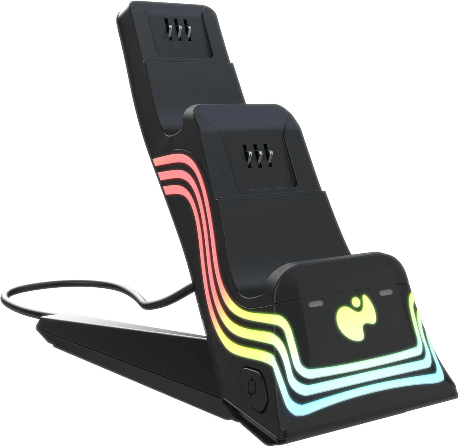 PDP Afterglow Wave LED Dual Gaming Charger for 2 Xbox Controllers, Customizable RGB Lighting Effects - Black