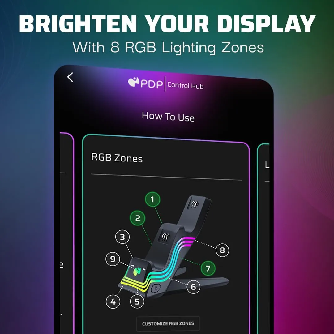 PDP Afterglow Wave LED Dual Gaming Charger for 2 Xbox Controllers, Customizable RGB Lighting Effects - Black