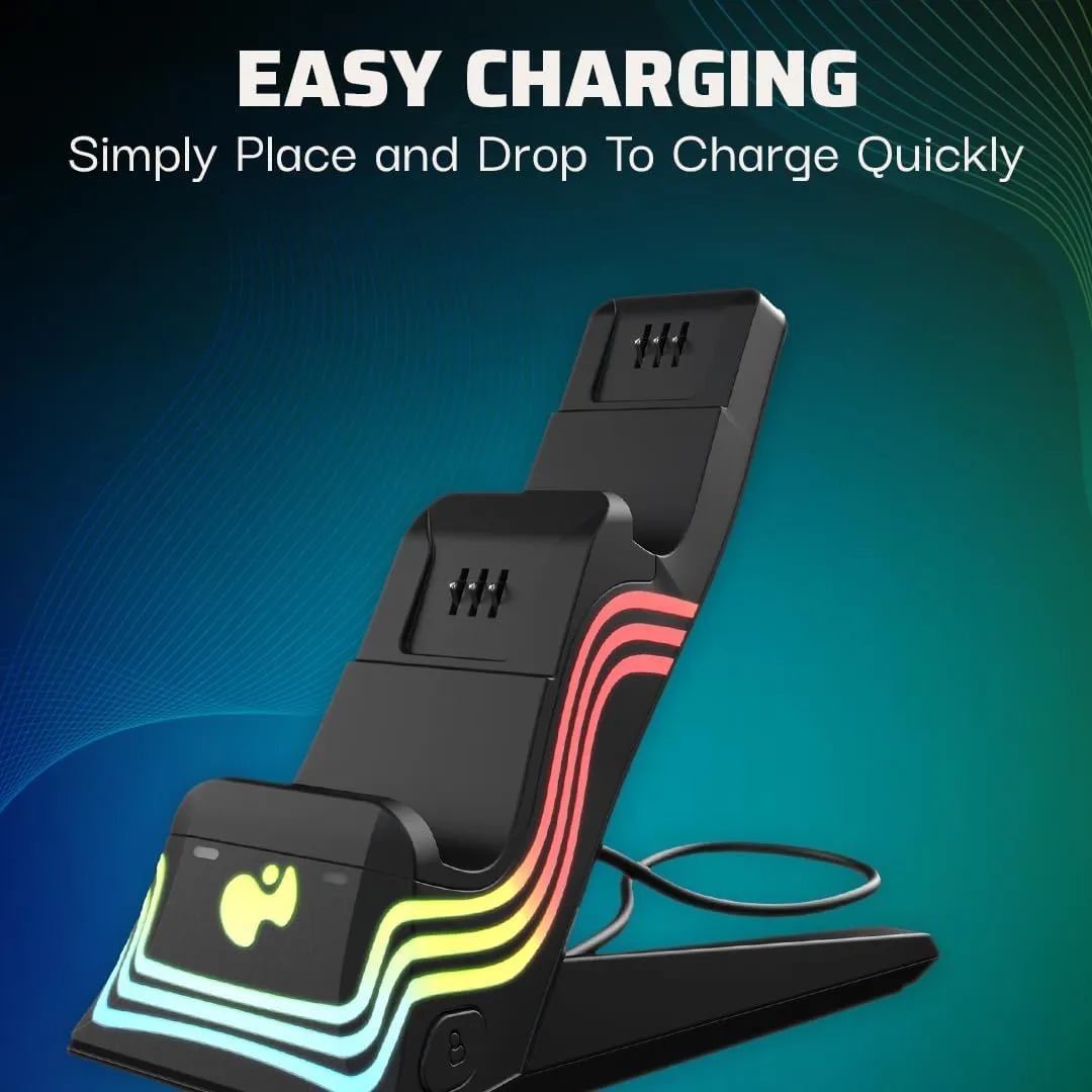 PDP Afterglow Wave LED Dual Gaming Charger for 2 Xbox Controllers, Customizable RGB Lighting Effects - Black