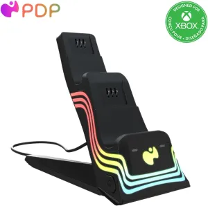 PDP Afterglow Wave LED Dual Gaming Charger for 2 Xbox Controllers, Customizable RGB Lighting Effects - Black
