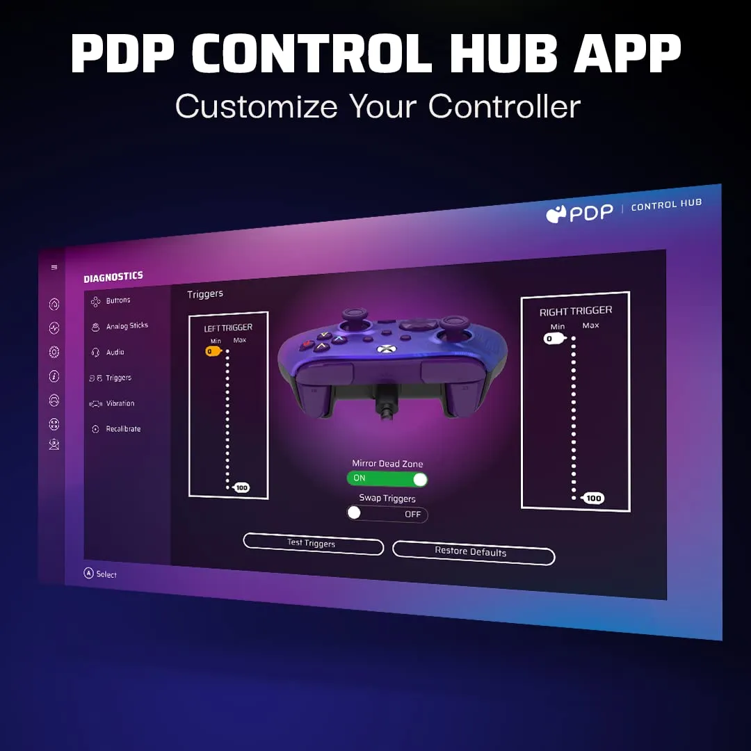PDP Gaming REMATCH Enhanced Wired Gaming Controller: Licensed Gamepad for Xbox Series X|S, Xbox One, Windows PC, Mappable Back Buttons, Customizable Triggers, Audio Control, Companion App: Purple Fade