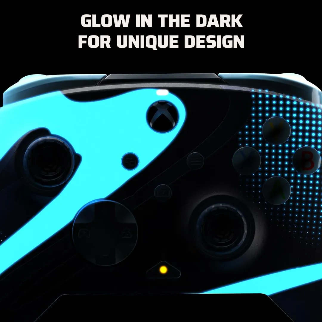 PDP Gaming REMATCH GLOW Enhanced Wired Controller: Licensed Xbox Series X|S Gamepad, Xbox One, Windows PC, Mappable Back Buttons, Audio Controls, Customizable Companion App: Blue Tide Glow in the Dark