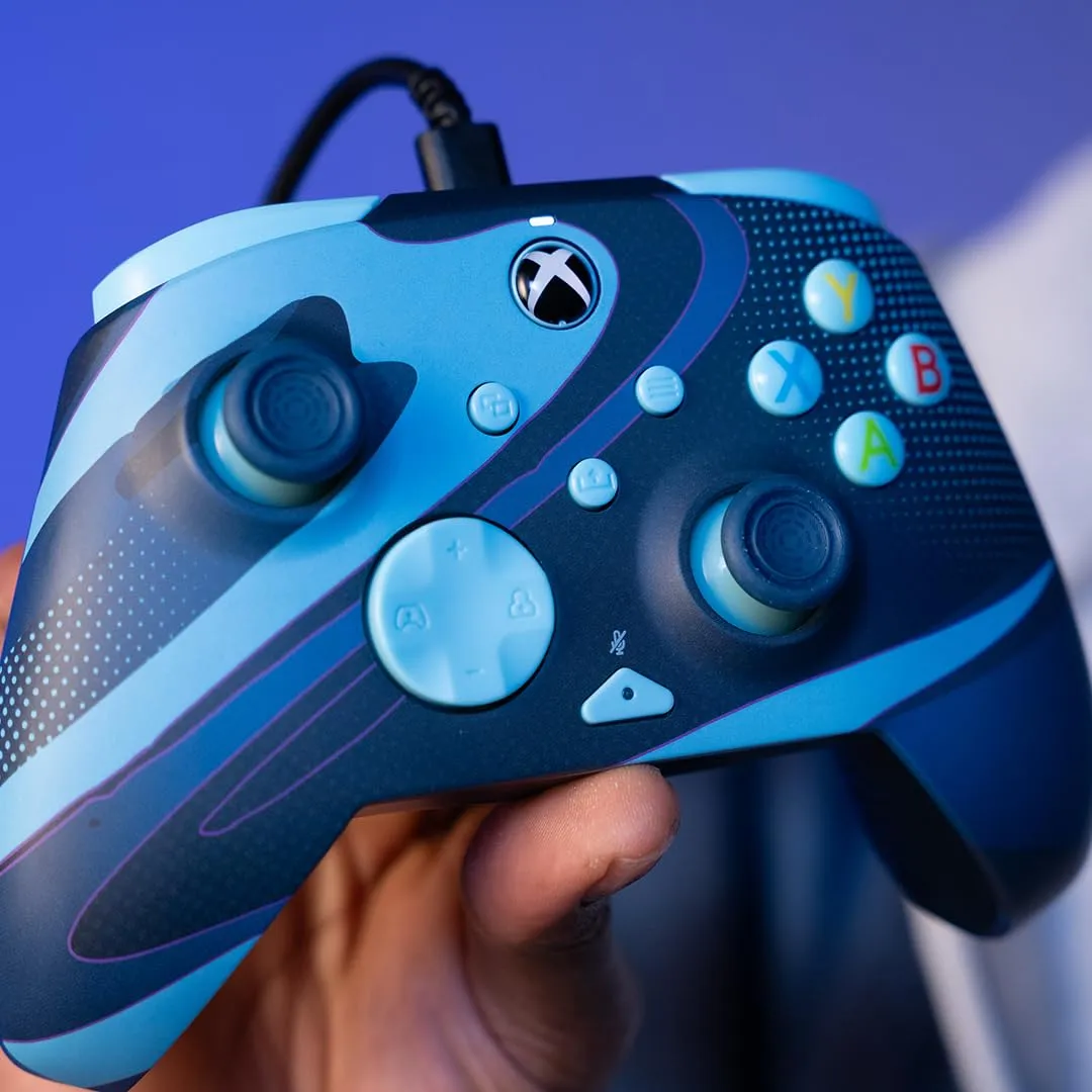 PDP Gaming REMATCH GLOW Enhanced Wired Controller: Licensed Xbox Series X|S Gamepad, Xbox One, Windows PC, Mappable Back Buttons, Audio Controls, Customizable Companion App: Blue Tide Glow in the Dark