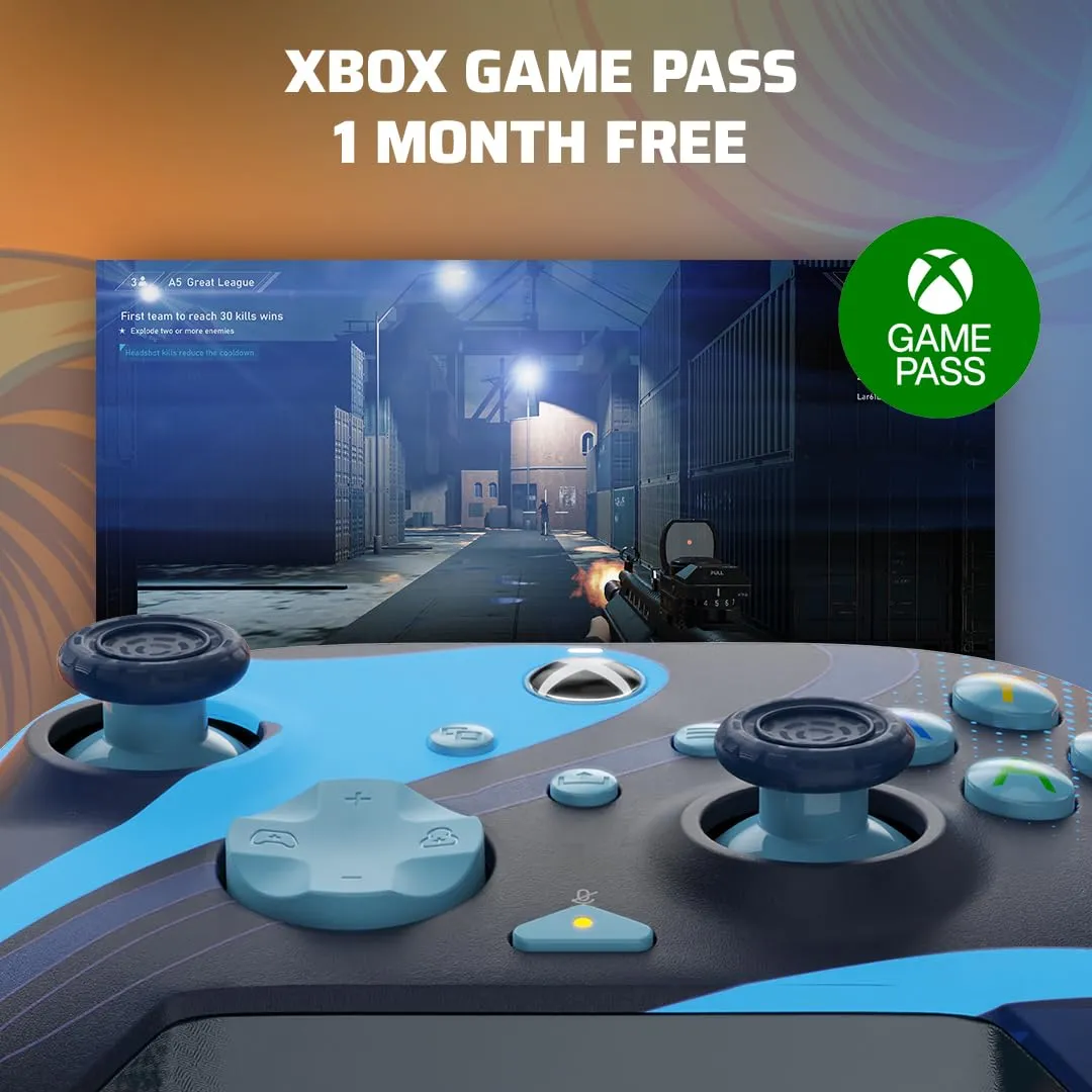 PDP Gaming REMATCH GLOW Enhanced Wired Controller: Licensed Xbox Series X|S Gamepad, Xbox One, Windows PC, Mappable Back Buttons, Audio Controls, Customizable Companion App: Blue Tide Glow in the Dark