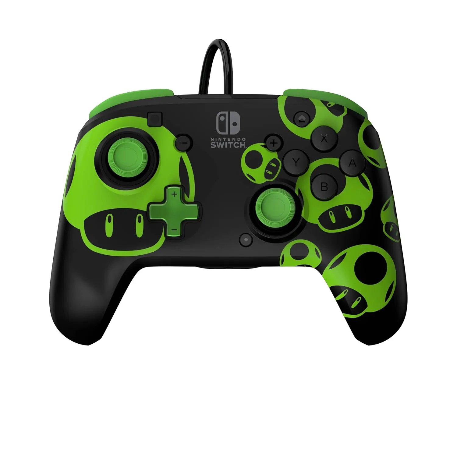 PDP REMATCH Enhanced Wired Power Nintendo Switch Pro Controller, Officially Licensed Switch Lite/OLED Compatible Gamepad, Customizable Programmable Buttons, Super Mario 1-UP Mushroom, Glow in the Dark