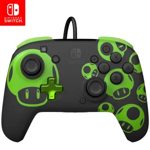 PDP REMATCH Enhanced Wired Power Nintendo Switch Pro Controller, Officially Licensed Switch Lite/OLED Compatible Gamepad, Customizable Programmable Buttons, Super Mario 1-UP Mushroom, Glow in the Dark