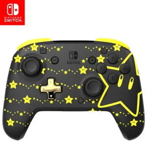 PDP REMATCH Enhanced Wireless Nintendo Switch Pro Controller - Rechargeable Battery Powered, Mario Super Star Glow in the Dark
