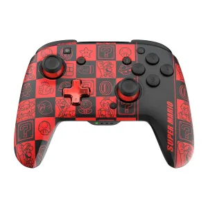 PDP REMATCH GLOW Enhanced Wireless Nintendo Switch Pro Controller, Rechargeable 40 hour battery power, Dual Programmable Gaming Buttons, 30-foot Connection, Super Mario Icon (Black/Red Glow in the Dark)