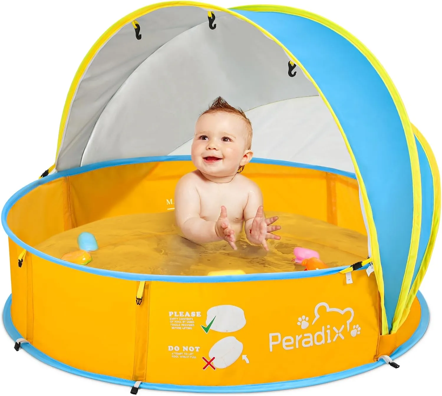 Peradix Baby Beach Tent, Paddling Pool for Kids & Pets with UV Sun Shelter Canopy, Mosquito Net - Portable Pop Up Infant Ball Pit Tent, Toddler Wading Pool, Perfect for Summer Beach Fun