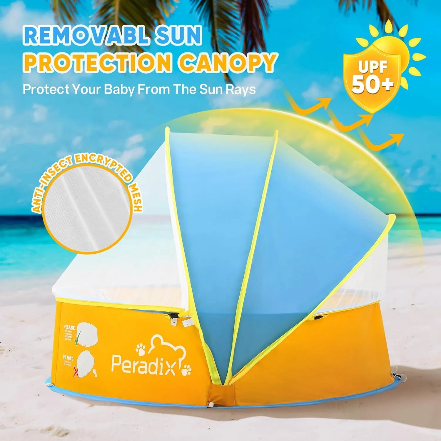 Peradix Baby Beach Tent, Paddling Pool for Kids & Pets with UV Sun Shelter Canopy, Mosquito Net - Portable Pop Up Infant Ball Pit Tent, Toddler Wading Pool, Perfect for Summer Beach Fun