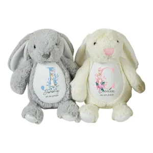 Personalized Bunny Rabbit, Initial Custom Plush Stuffed Animal Soft Bunny with Baby's Name Birth Date Bunny Doll Baby Shower Easter Chritmas Brithday Gift(Style B)
