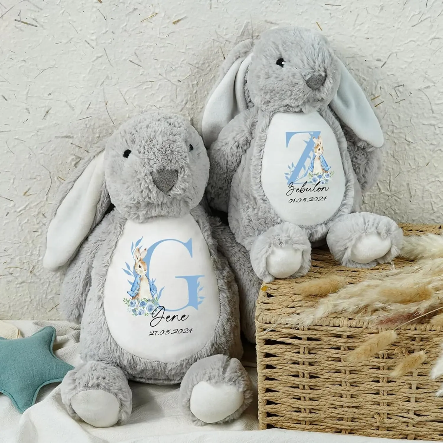 Personalized Bunny Rabbit, Initial Custom Plush Stuffed Animal Soft Bunny with Baby's Name Birth Date Bunny Doll Baby Shower Easter Chritmas Brithday Gift(Style B)