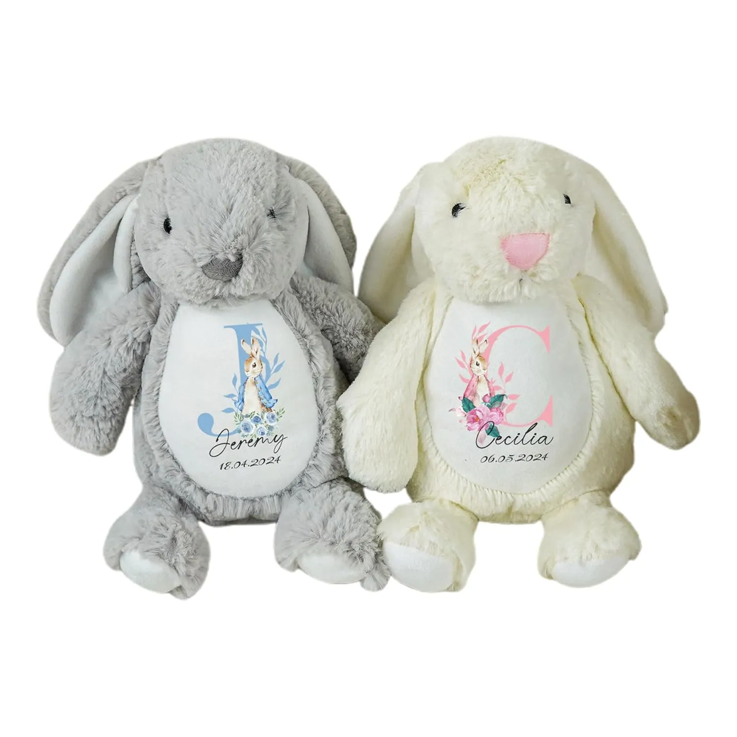 Personalized Bunny Rabbit, Initial Custom Plush Stuffed Animal Soft Bunny with Baby's Name Birth Date Bunny Doll Baby Shower Easter Chritmas Brithday Gift(Style B)