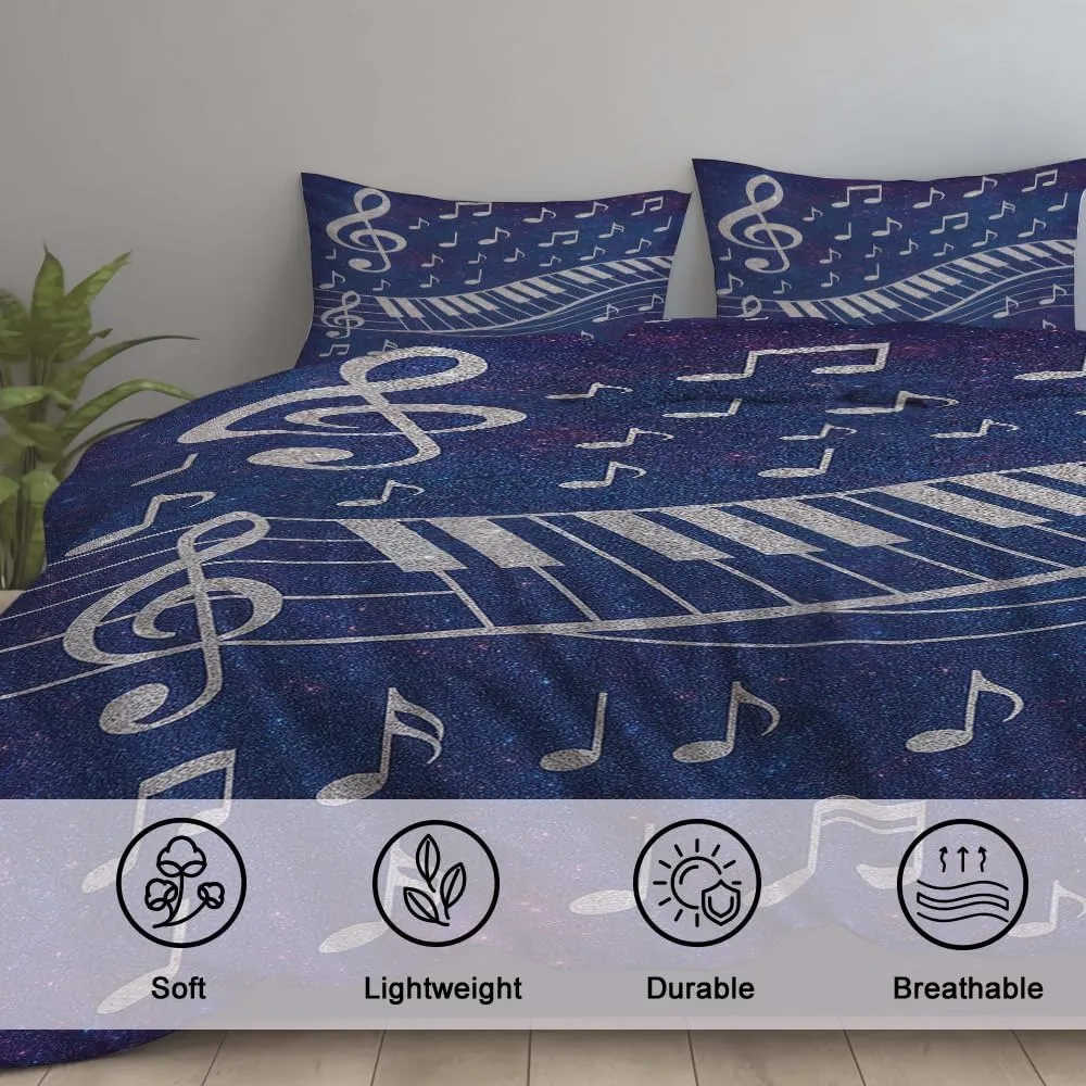Personalized Music Theme Bedding Set – Custom Name Comforter & Pillowcases – Musical Notes Design – Soft Microfiber – All Season – Twin/Full/Queen/King (Music 01)