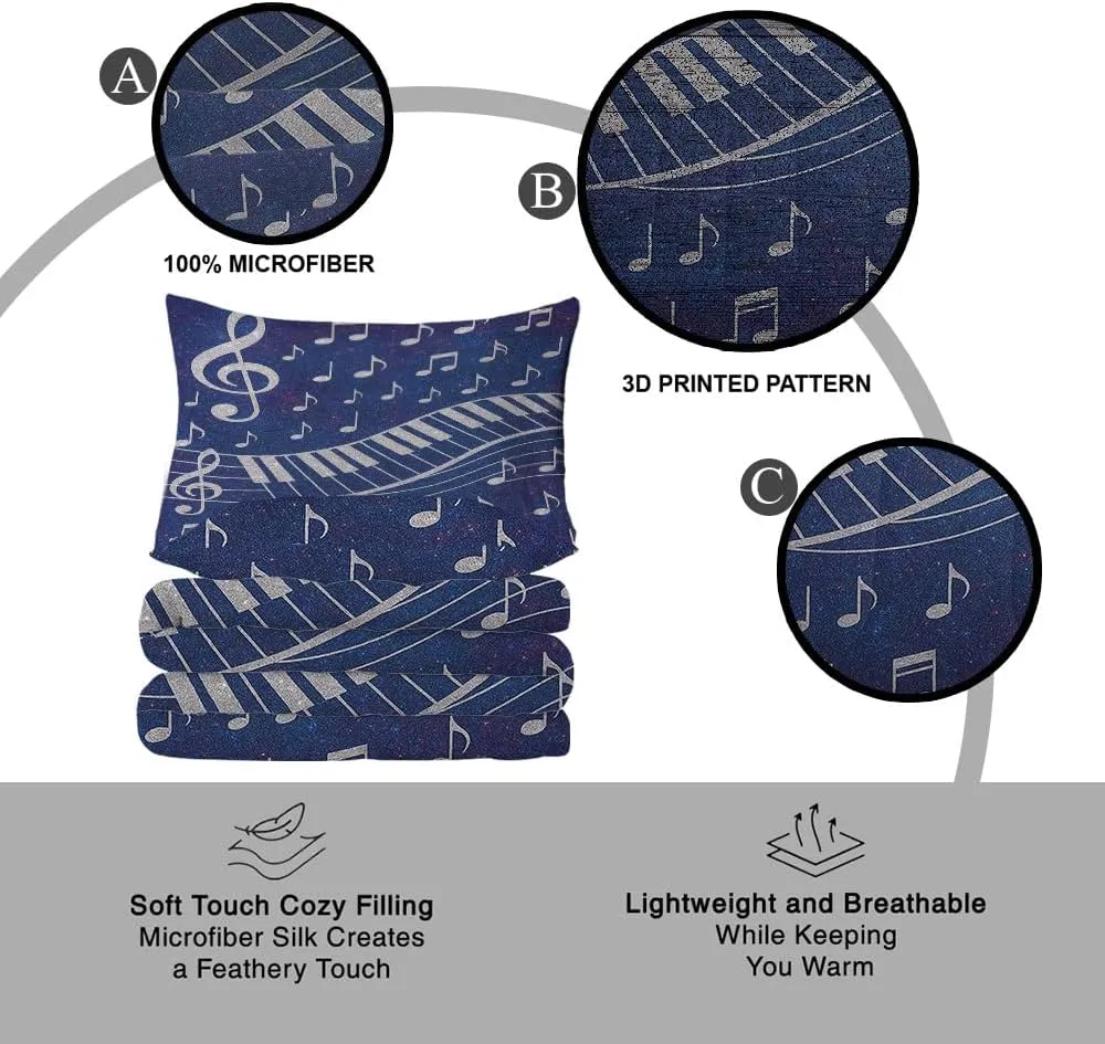 Personalized Music Theme Bedding Set – Custom Name Comforter & Pillowcases – Musical Notes Design – Soft Microfiber – All Season – Twin/Full/Queen/King (Music 01)