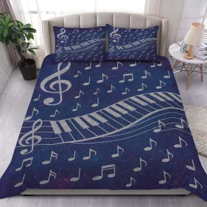 Personalized Music Theme Bedding Set – Custom Name Comforter & Pillowcases – Musical Notes Design – Soft Microfiber – All Season – Twin/Full/Queen/King (Music 01)