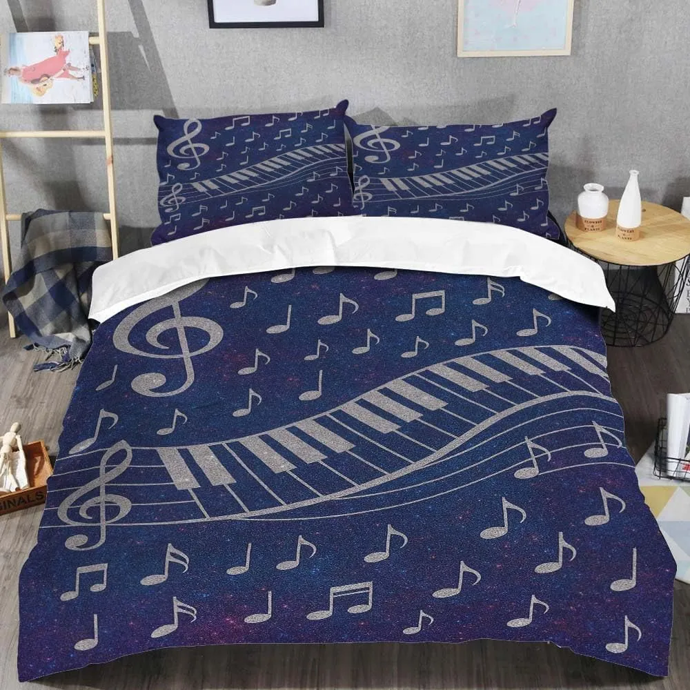 Personalized Music Theme Bedding Set – Custom Name Comforter & Pillowcases – Musical Notes Design – Soft Microfiber – All Season – Twin/Full/Queen/King (Music 01)
