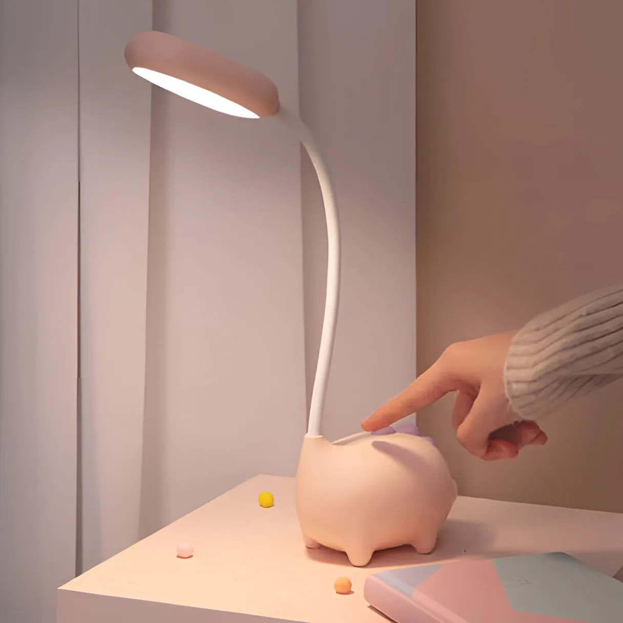 Pig-Shaped LED Lamp: Flexible, USB Rechargeable, Cute Night Light