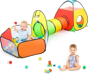 PigPigPen 3 in 1 Kids Play Tent with Play Tunnel, Ball Pit, Basketball Hoop for Boys & Girls, Toddler Pop Up Playhouse Toy for Baby Indoor/Outdoor, Gift for Year Old Child (Rainbow 3pc Play Tent)