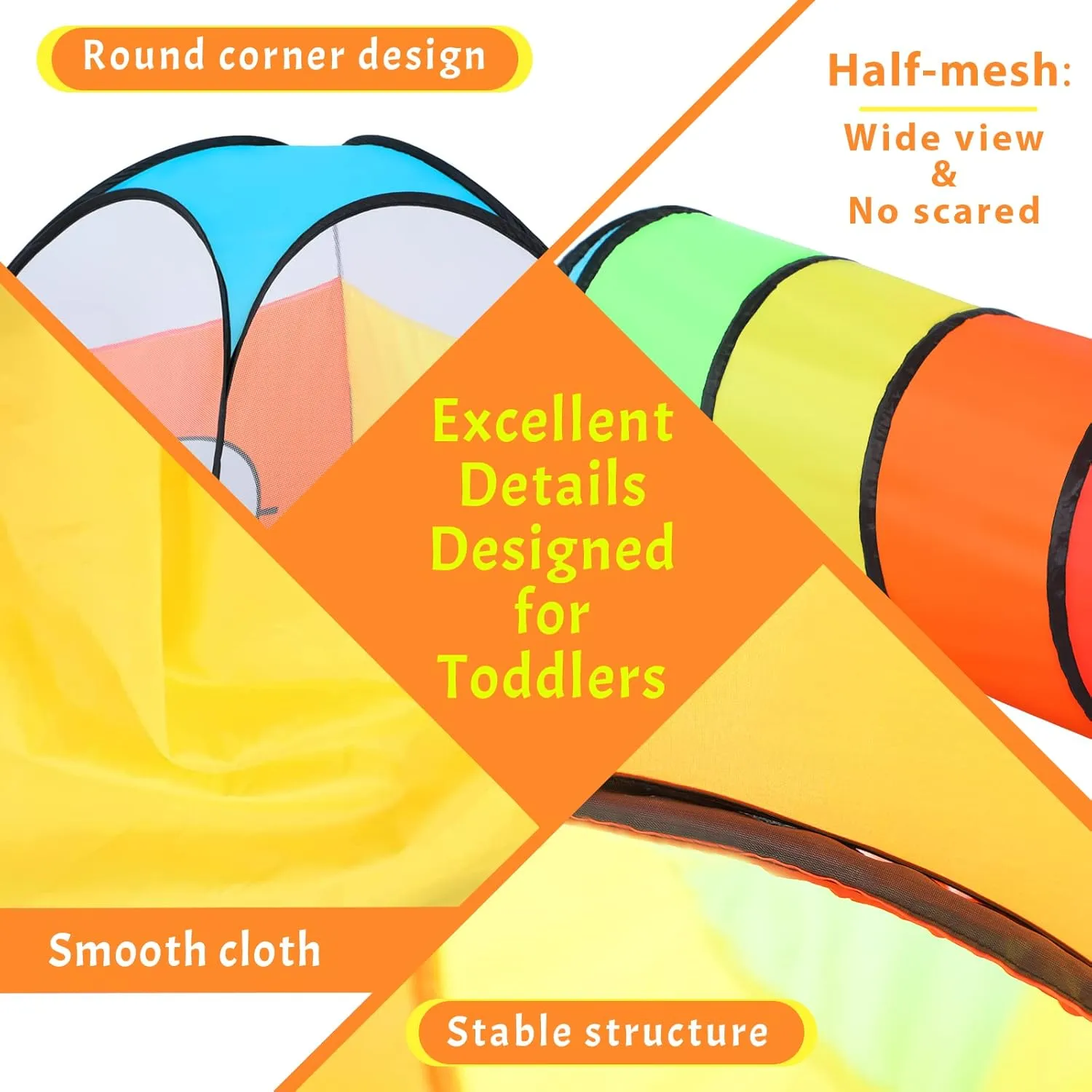 PigPigPen 3 in 1 Kids Play Tent with Play Tunnel, Ball Pit, Basketball Hoop for Boys & Girls, Toddler Pop Up Playhouse Toy for Baby Indoor/Outdoor, Gift for Year Old Child (Rainbow 3pc Play Tent)