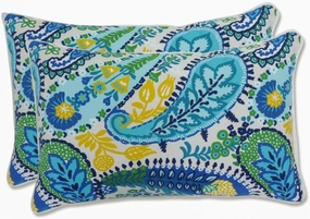 Pillow Perfect Paisley Indoor/Outdoor Accent Throw Pillow, Plush Fill, Weather, and Fade Resistant, Lumbar - 11.5" x 18.5" , Blue/Green Amalia, 2 Count