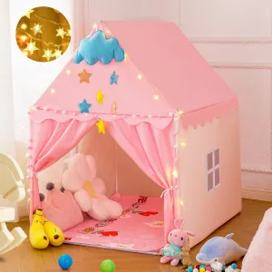 Pink Kids Play Tent with Padded Mat & Star, Indoor/Outdoor Princess Castle Playhouse Tent for Girls, Fairy-Themed Toddler Toy Tent for Children, 47x39x51 Inches