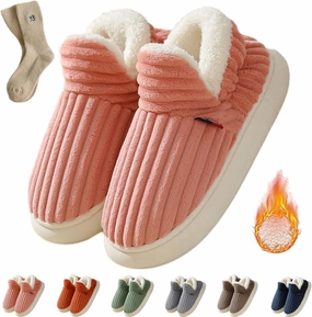 Pluffi Slipper Booties Women Men, Winter Anti-Slip Warm fluffy slippers Shoes, Plush Striped Ankle Heeled Cloud Slides