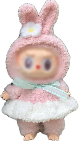 Plush Clothing for Labubu (NO Doll) for Macaron for Have a Seat and for Big into Energy,Handmade Plush Clothes Set for 6.7 inches Doll,Premium Outfit with Accessories for Labubu V1/V2/V3 (Bunny)