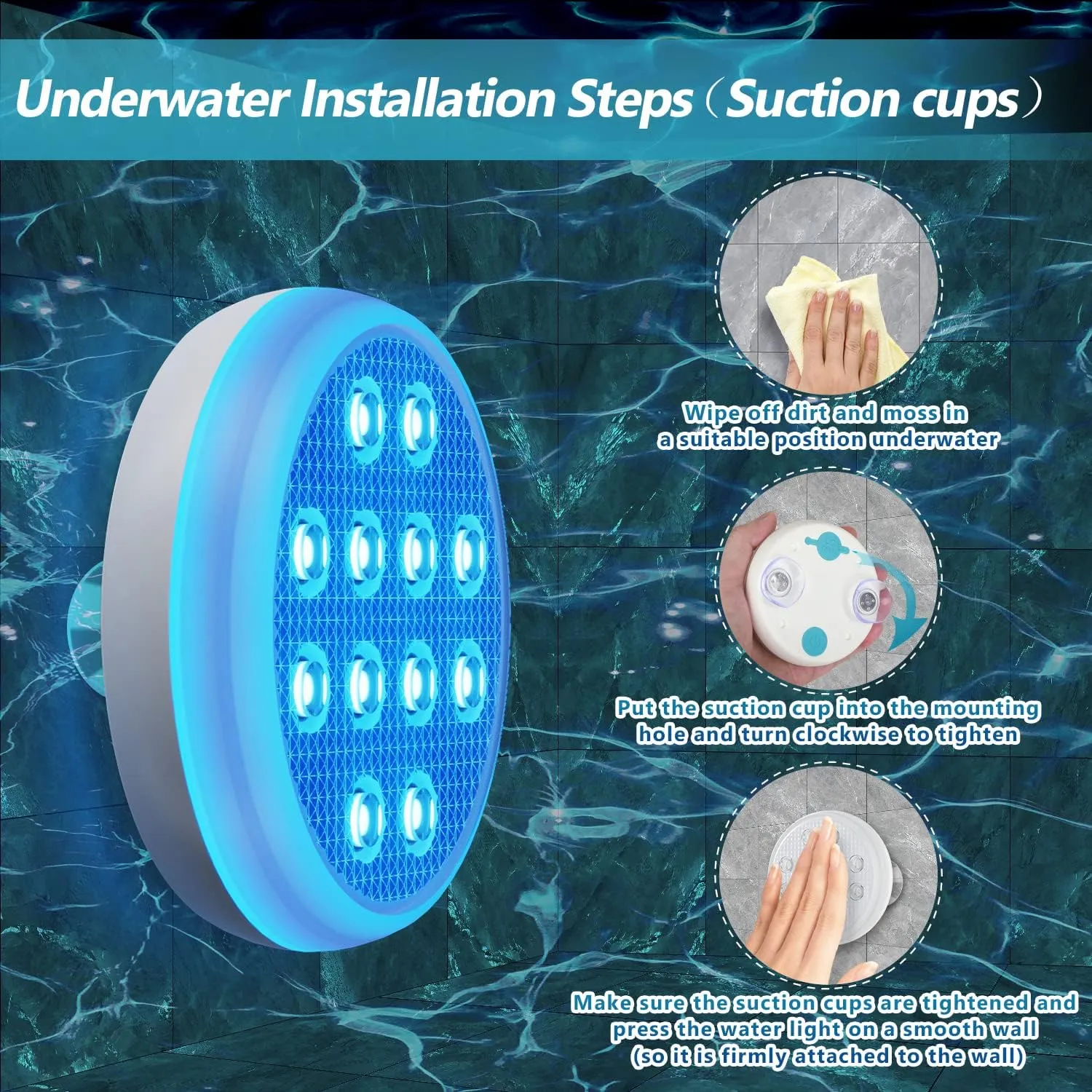 Pool Lights, Rechargeable Submersible LED Lights, IP68 Waterproof Underwater Lights,16 Color Changing Floating Lights with Remote, Magnets, Suction Cups for Bathtub,Pond,Party-8 Pack
