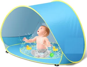 Pop-Up Beach Tent & Shade Pool –UPF 50  Portable 47x31x27 Inch Blue Shelter for Indoor/Outdoor Family Use