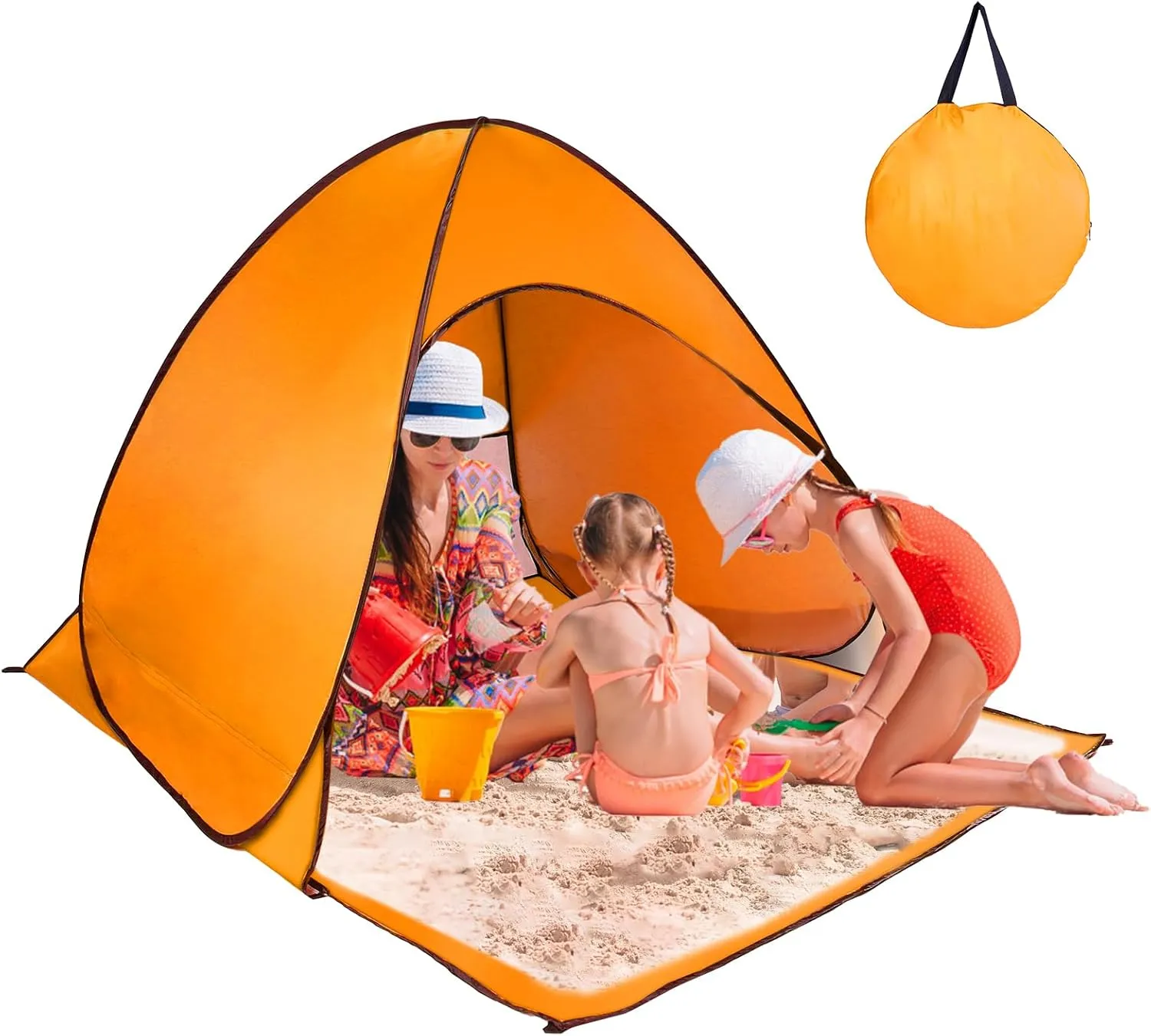 Pop Up Beach Tent, Anti UV Automatic Sun Shelter Umbrella, Portable Sun Shade Shelter for 2-3 People, Outdoor Instant Pop Up Beach Shade Tent with Carrying Bag, Orange