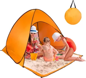Pop Up Beach Tent, Anti UV Automatic Sun Shelter Umbrella, Portable Sun Shade Shelter for 2-3 People, Outdoor Instant Pop Up Beach Shade Tent with Carrying Bag, Orange