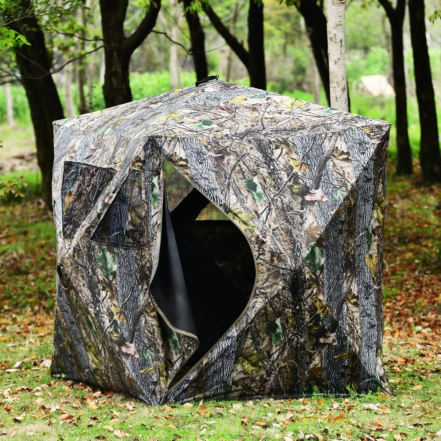 Pop-up Hunting Blind, 3 Person Portable Ground Blind with 270° Perspective & Camouflage Appearance, Hub System, Carrying Bag Easy to Install and Carry