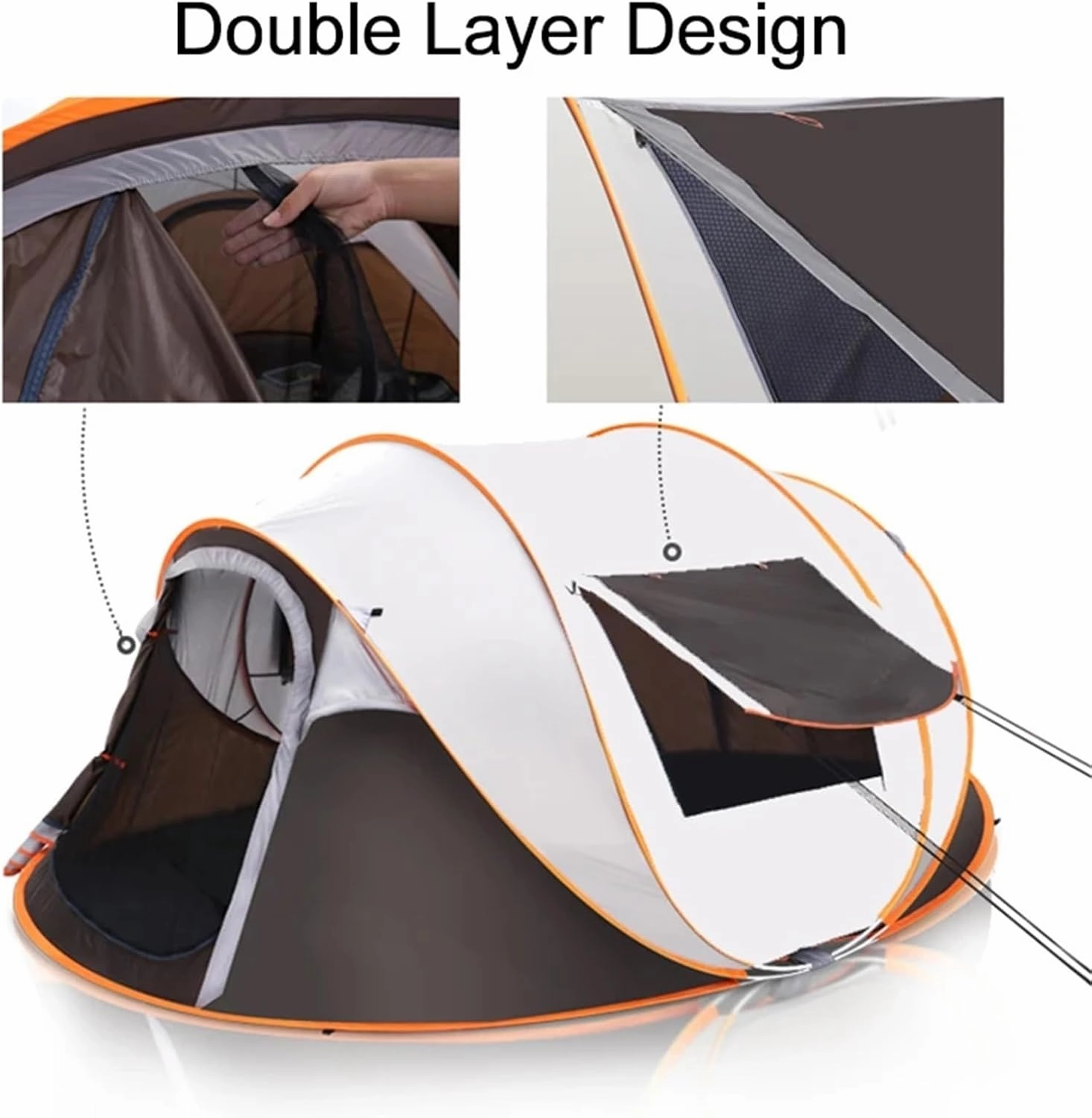 Pop Up Tents 3 4 Person Family Outdoor Automatic Camping Tent Instant Setup Tent 4 Season Windproof Waterproof Dampproof Portable Pop up Tent Adult Pop Up Tent(Coffee,Large)