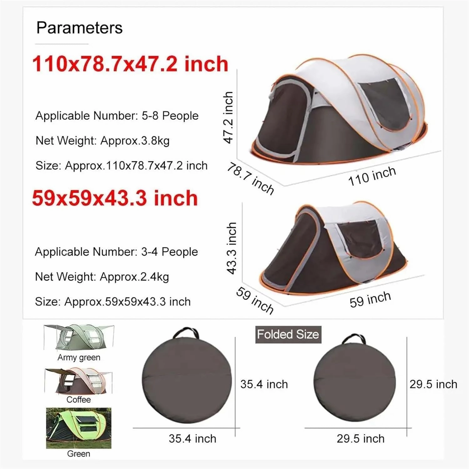 Pop Up Tents 3 4 Person Family Outdoor Automatic Camping Tent Instant Setup Tent 4 Season Windproof Waterproof Dampproof Portable Pop up Tent Adult Pop Up Tent(Coffee,Large)