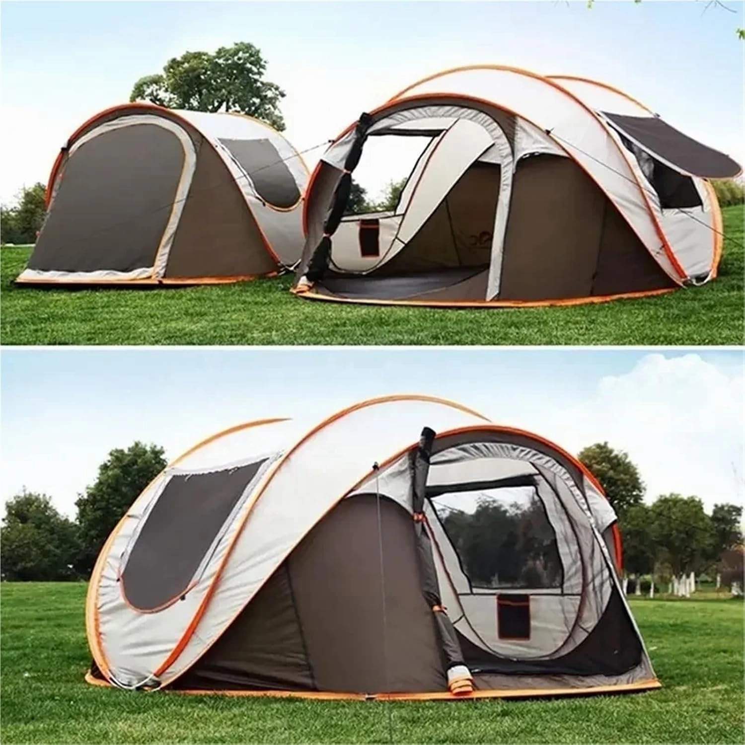 Pop Up Tents 3 4 Person Family Outdoor Automatic Camping Tent Instant Setup Tent 4 Season Windproof Waterproof Dampproof Portable Pop up Tent Adult Pop Up Tent(Coffee,Large)