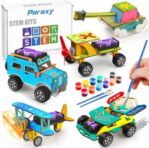 Poraxy STEM Kits for Kids Age 8-10, 5 Set STEM Toys for Boys Age 8-12, Wooden 3D Puzzles Model Car Kits, Science Kit Crafts Building Project, Birthday Gifts for 6 7 8 9 10 11 12 13 Year Old Boys Girls