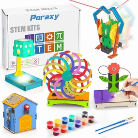 Poraxy 5 in 1 STEM Kits for Kids Age 8-10, Wooden 3D Puzzles, Arts Crafts Science Kits for 8-12, Educational Projects Building Toys, Birthday Gifts for Boys and Girls 7 8 9 10 11 12 13 14 Years Old