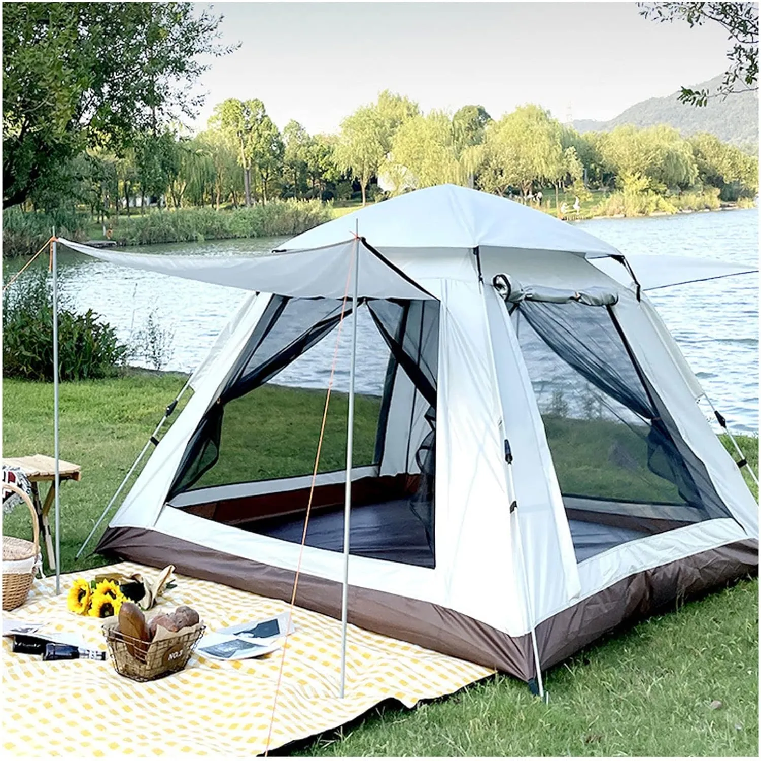 Portable Campitent Pop Open in 3 Seconds,Double Doors and Four Quick Erect Tent, Light and Stable Black Out Tent, for Family Camping,Hikiparty 4 People