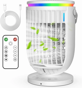 Portable Air Conditioners Fan,Portable AC Unit With 1200ML Water Tank,4-IN-1 Evaporative Air Cooler with Remote Control 7 Color Light Personal Mini Air Conditioner Portable for Room Car (White)