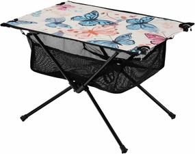 Portable Camping Table Blue and Pink Butterfly Outdoor Foldable Camp Tables for Outside, Camping, Hiking, Tailgating