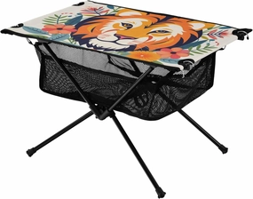 Portable Camping Table Lion and Floral Outdoor Foldable Camp Tables for Outside, Camping, Hiking, Tailgating