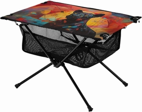 Portable Camping Table Painting Leopard in The Sunset Outdoor Foldable Camp Tables for Outside, Camping, Hiking, Tailgating