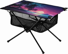 Portable Camping Table Tropical Beach with Palm Trees and The Moon Outdoor Foldable Camp Tables for Outside, Camping, Hiking, Tailgating