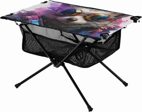 Portable Camping Table Watercolor Colorful Hedgehog Wearing Glasses Outdoor Foldable Camp Tables for Outside, Camping, Hiking, Tailgating
