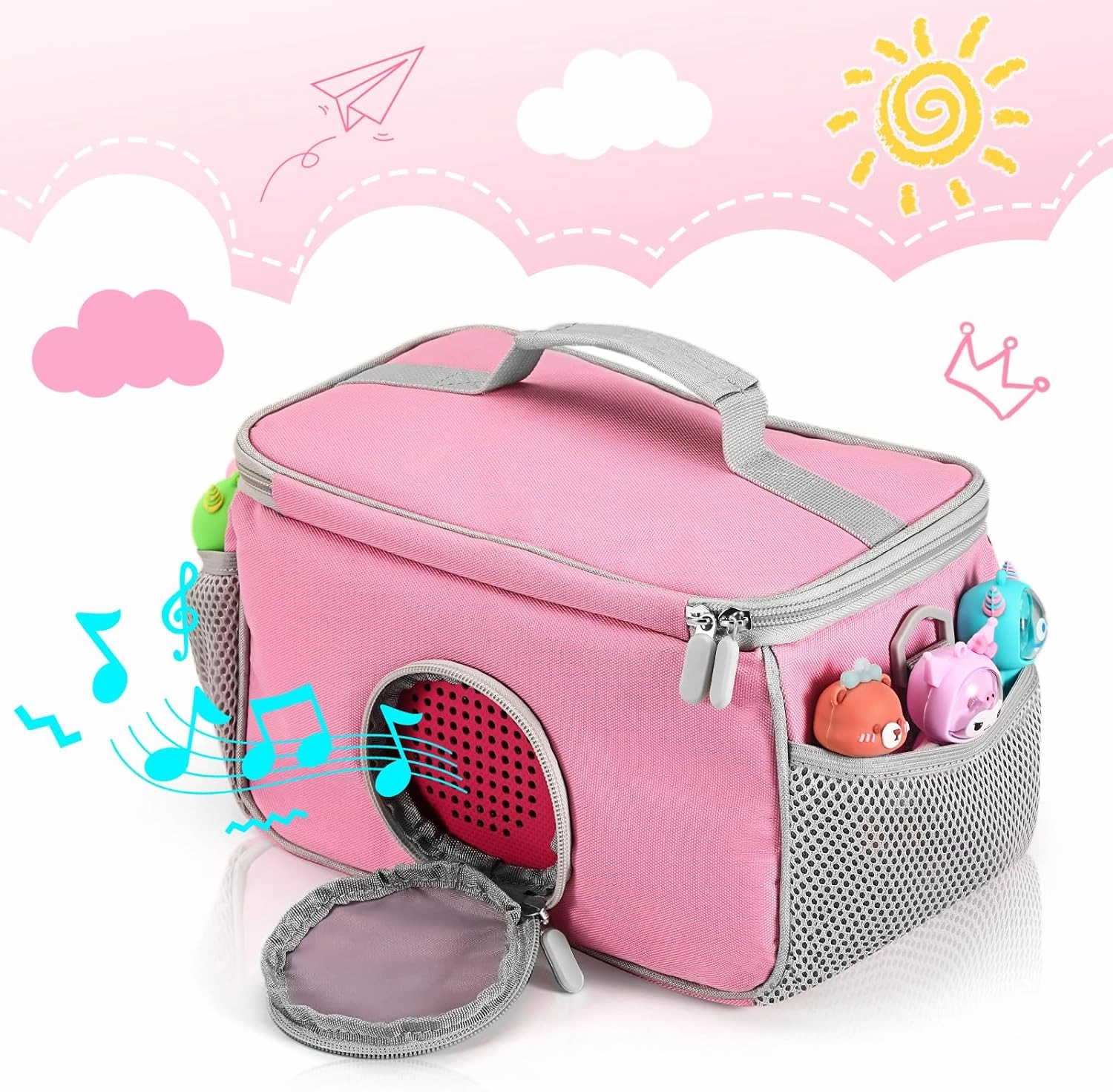 Portable Carrying Case Compatible with Toniebox Starter Set and Tonies Figurines, Storage Musical Toy Carrying Bag for Toniebox Accessories (Light Pink)