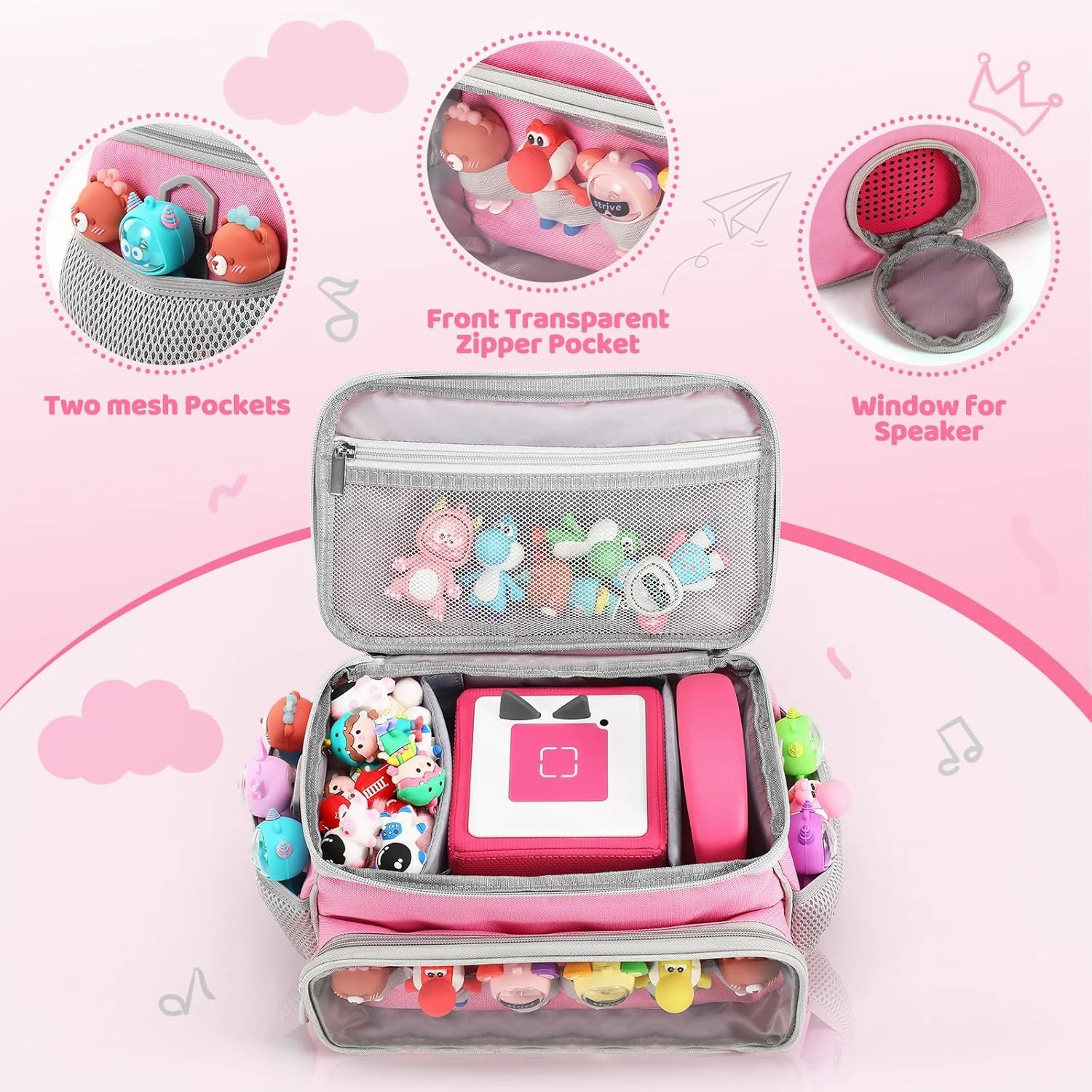 Portable Carrying Case Compatible with Toniebox Starter Set and Tonies Figurines, Storage Musical Toy Carrying Bag for Toniebox Accessories (Light Pink)
