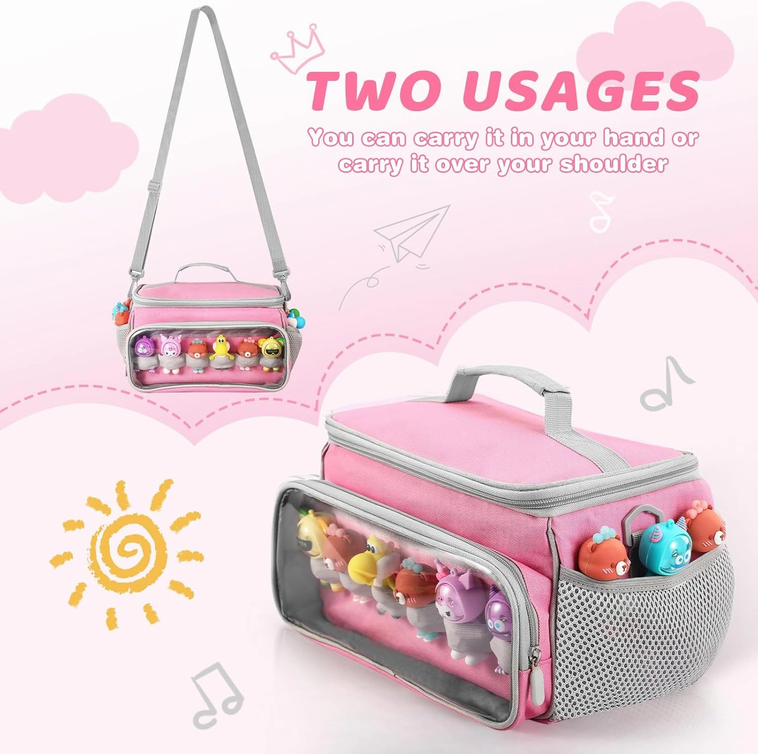 Portable Carrying Case Compatible with Toniebox Starter Set and Tonies Figurines, Storage Musical Toy Carrying Bag for Toniebox Accessories (Light Pink)