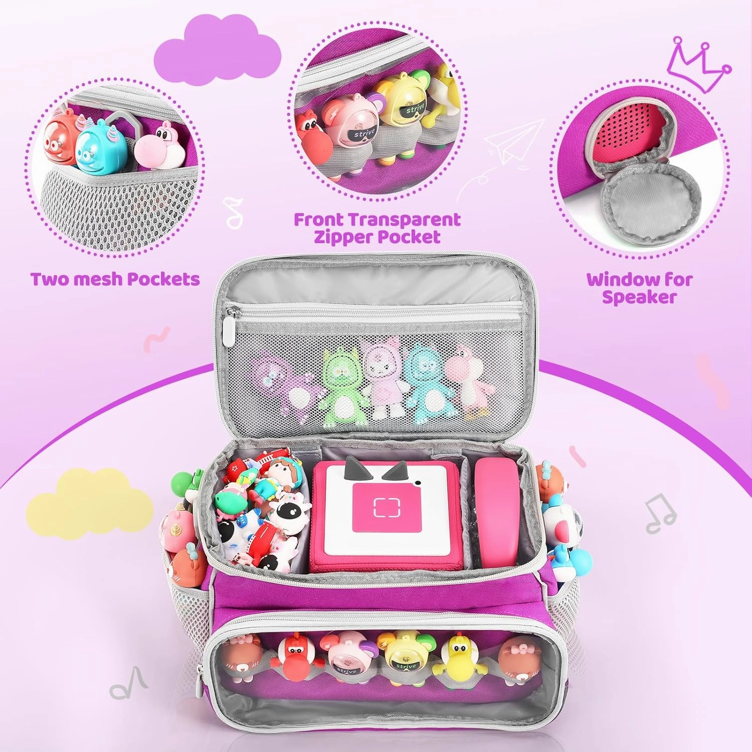 Portable Carrying Case Compatible with Toniebox Starter Set and Tonies Figurines, Storage Musical Toy Carrying Bag for Toniebox Accessories (Purple)